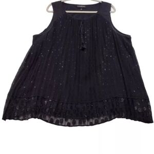 SOLD Lane Bryant Black Metallic Polka Dot Chiffon Babydoll Tank 18 NWT $59